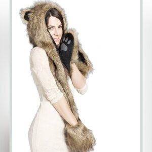Faux Fur Animal Hood with Paws brand new